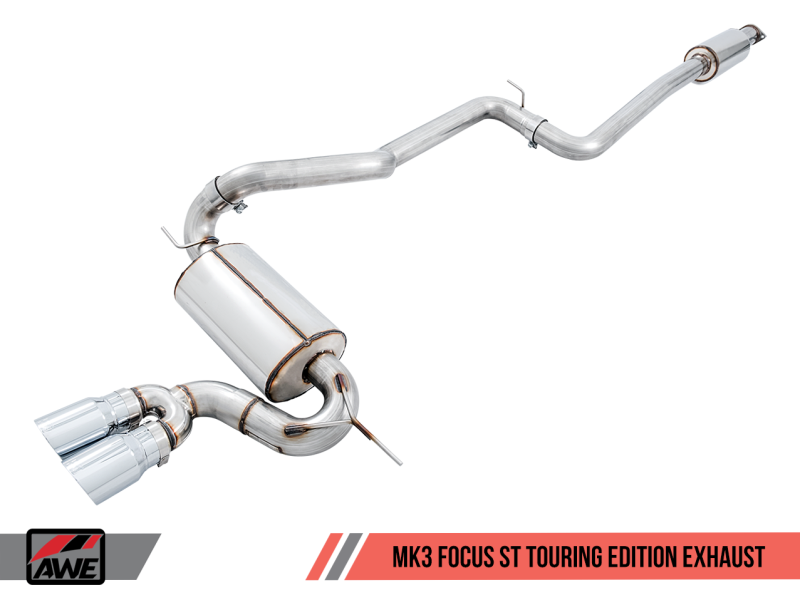 AWE Tuning Ford Focus ST Touring Edition Cat-back Exhaust - Resonated - Chrome Silver Tips 3020-32038 Main Image