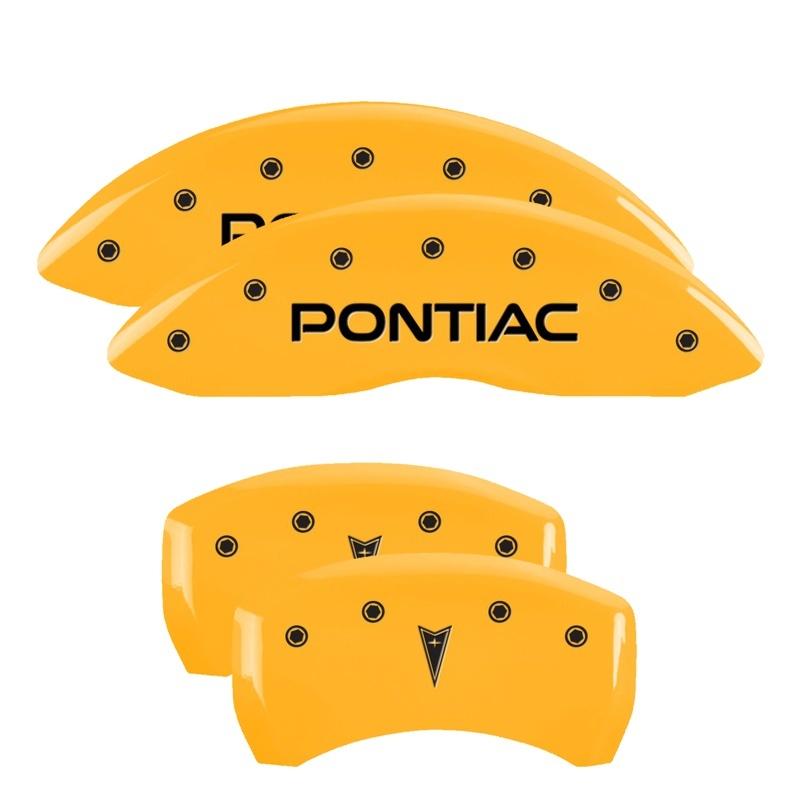 MGP 4 Caliper Covers Engraved Front Pontiac Rear Arrow Yellow Finish Blk Char 2001 Pontiac Firebird 18028SPONYL Main Image