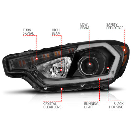 ANZO 2014-2016 Kia Forte Projector Headlights w/ Light Bar Black Housing w/ DRL 121562