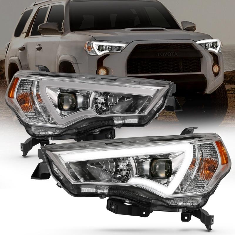 ANZO 14-18 Toyota 4 Runner Plank Style Projector Headlights Chrome w/ Amber 111417 Main Image