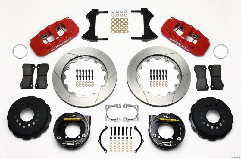 Wilwood AERO4 Rear P-Brake Kit 14.00in Red Chevy 12 Bolt-Spec 3.15in Brng 140-10945-R Main Image