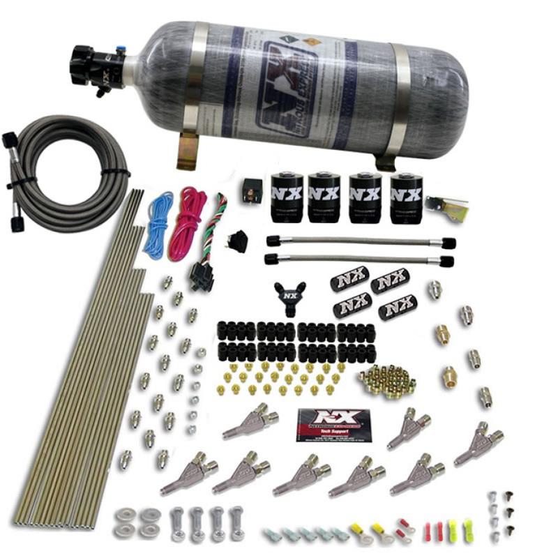 Nitrous Express STD Nozzle Nitrous Kit (200-500HP) Gas w//Dist Block & 4 Solenoids w/15lb Bottle 80018-12 Main Image