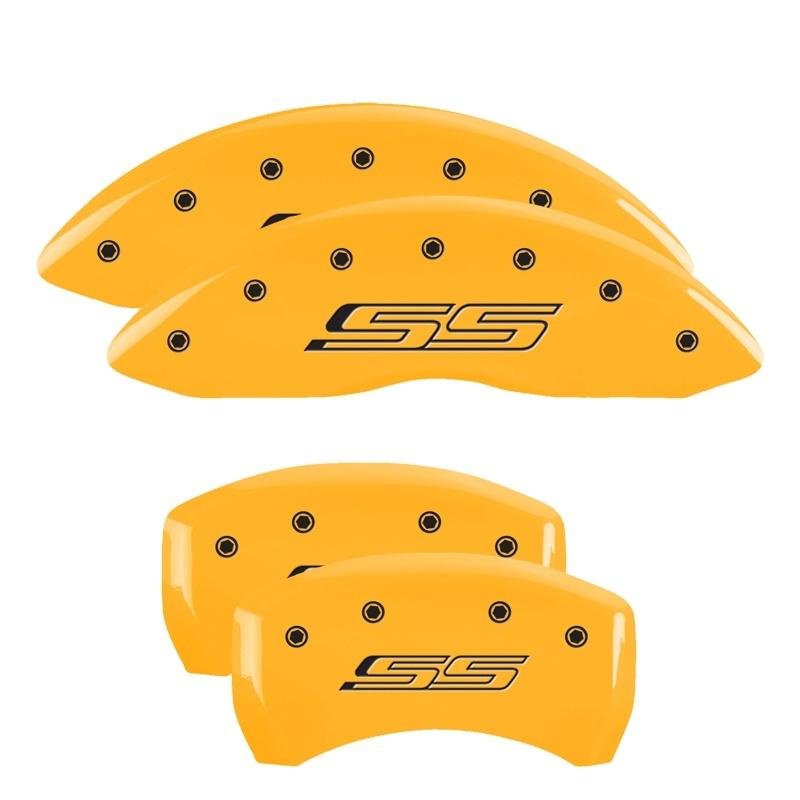 MGP 4 Caliper Covers Engraved Front & Rear Bowtie Yellow Finish Black Char 2015 Chevrolet SS 14245SBOWYL Main Image