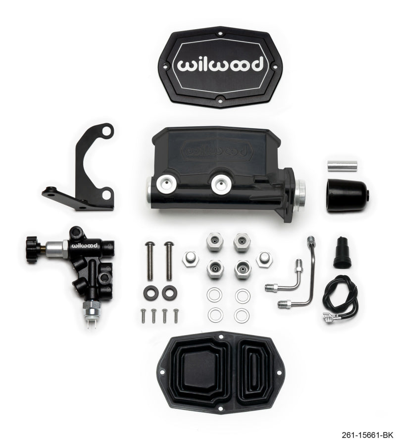 Wilwood Compact Tandem M/C - 1in Bore w/RH Bracket and Valve - Black 261-15661-BK