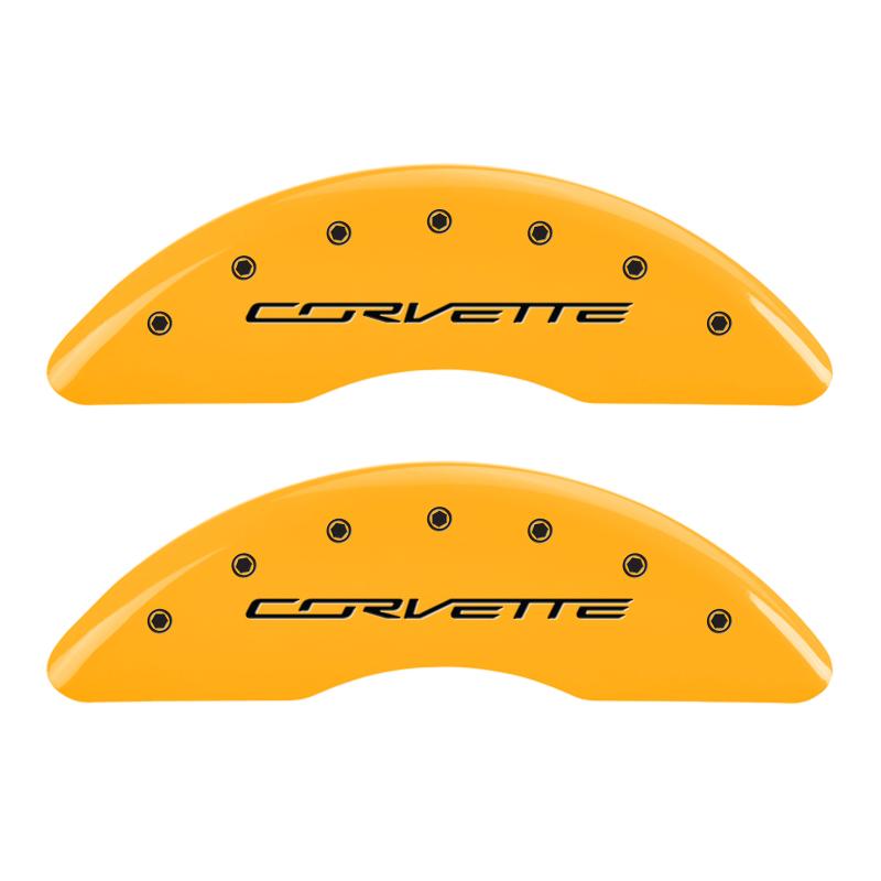 MGP 4 Caliper Covers Engraved Front & Rear C7/Corvette Yellow finish black ch 13084SCV7YL Main Image