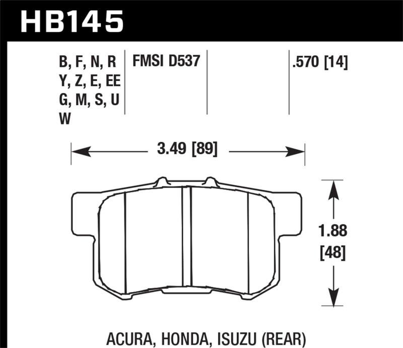 Hawk 97-01 Acura Integra Type R / 06-13 Honda Civic Si Blue 42 Rear Brake Pads HB145EE.570 Main Image