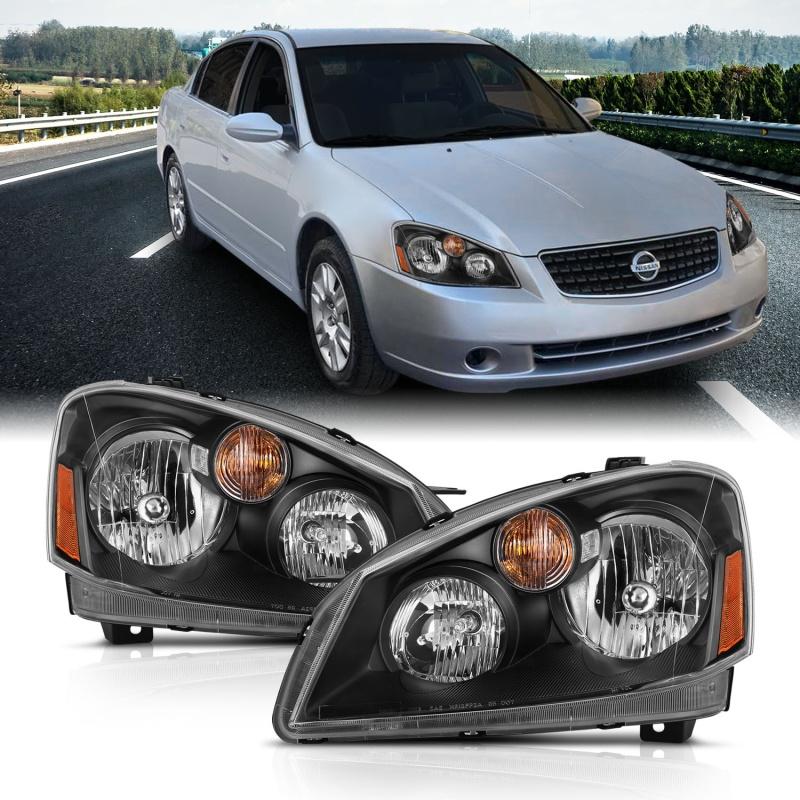 ANZO 2005-2006 Nissan Altima Crystal Headlight 4Door Sedan Black Amber (OE) 121552 Main Image