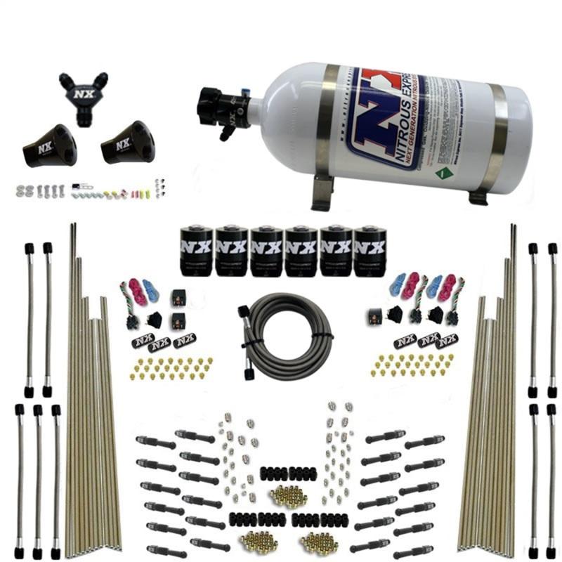 Nitrous Express 8 Cyl Dry Direct Port Three Stage 6 Solenoids Nitrous Kit (200-600HP) w/10lb Bottle 93206-10 Main Image