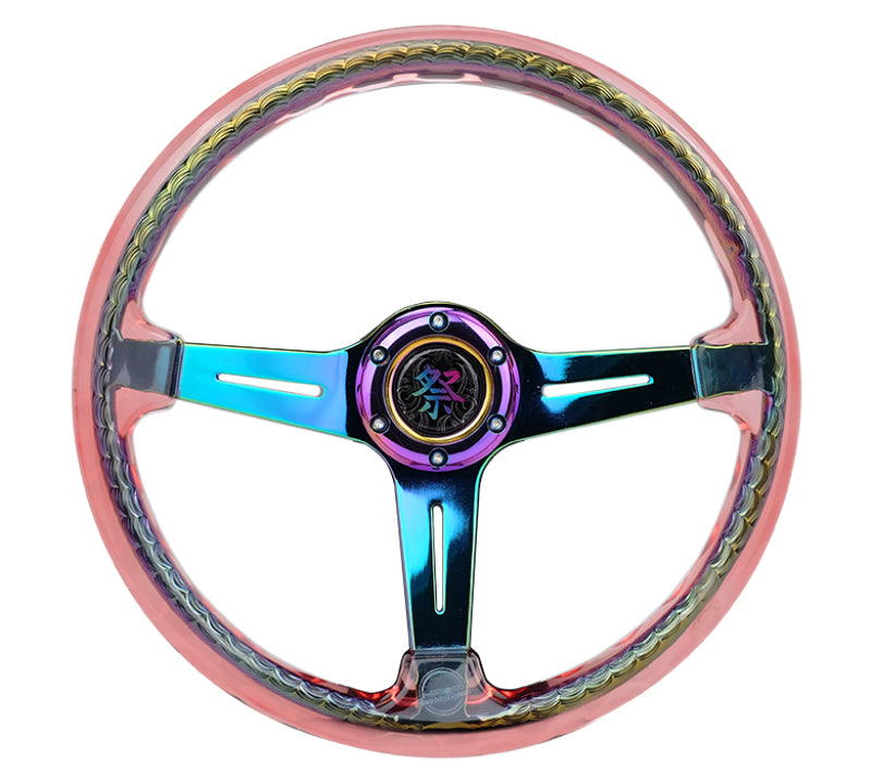 NRG Reinforced Steering Wheel (350mm/2in Deep) Acrylic Steering Wheel - Red/NeoChrome Spoke Finish RST-027MC-RD