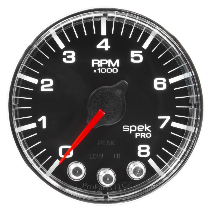 Autometer Spek-Pro Gauge Tach 2 1/16in 8K Rpm W/ Shift Light & Peak Mem Blk/Chrm P334318