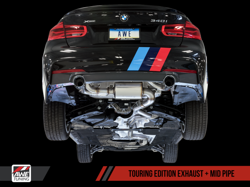 AWE Tuning BMW F3X 340i Touring Edition Axle-Back Exhaust - Chrome Silver Tips (90mm) 3010-32032 Main Image