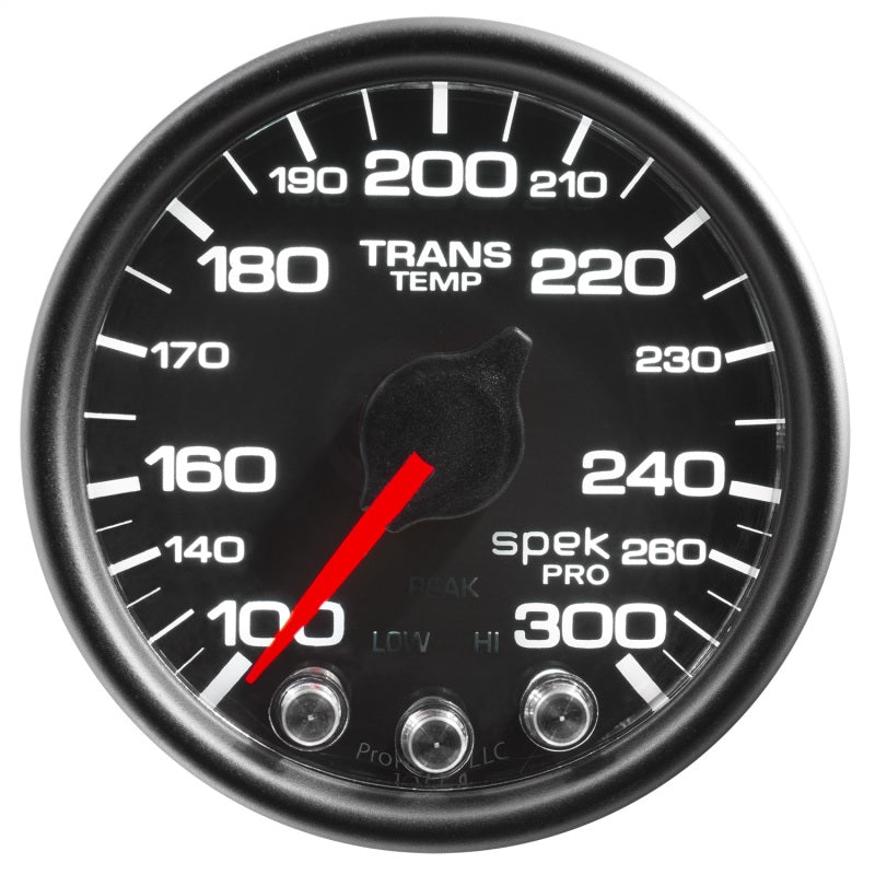 Autometer Spek-Pro Gauge Trans Temp 2 1/16in 300f Stepper Motor W/Peak & Warn Blk/Blk P34232