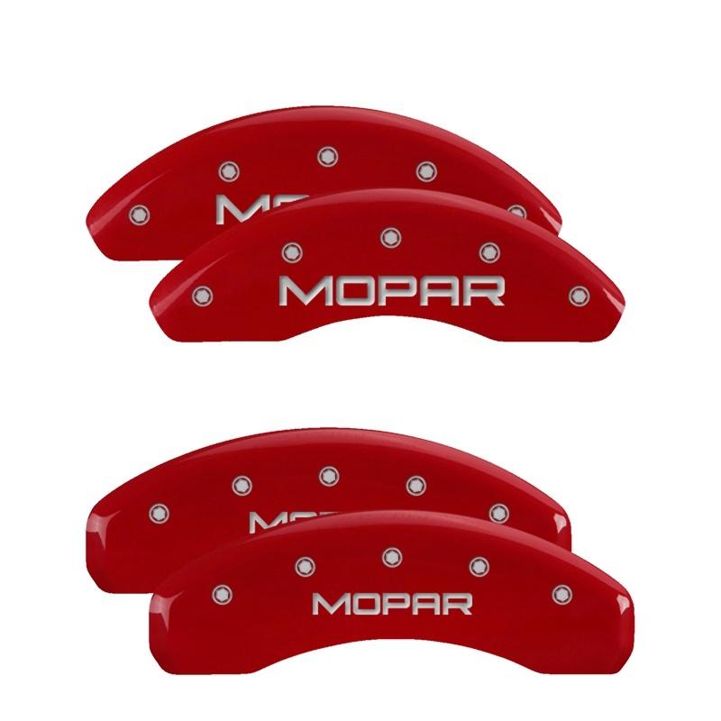 MGP 4 Caliper Covers Engraved Front & Rear MOPAR Red finish silver ch 32014SMOPRD Main Image