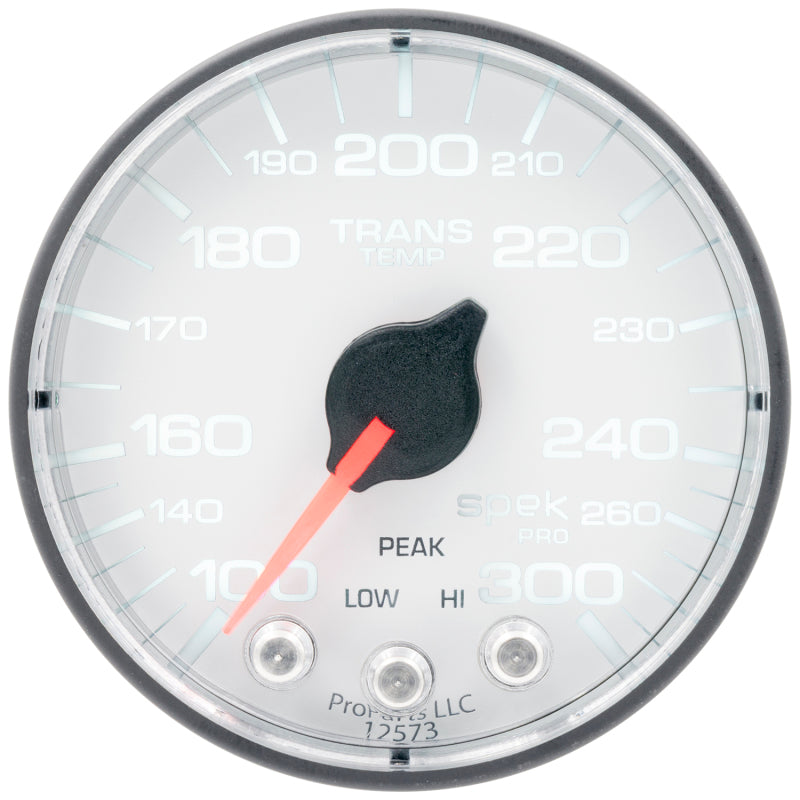 Autometer Spek-Pro 2 1/16in 300 Degree F Stepper Motor W/Peak & Warn White/Black Trans Temp Gauge P342128