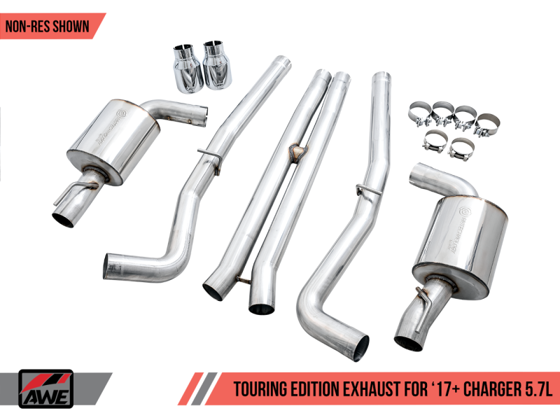 AWE Tuning 2017+ Dodge Charger 5.7L Touring Edition Exhaust - Resonated - Chrome Silver Tips 3015-32122