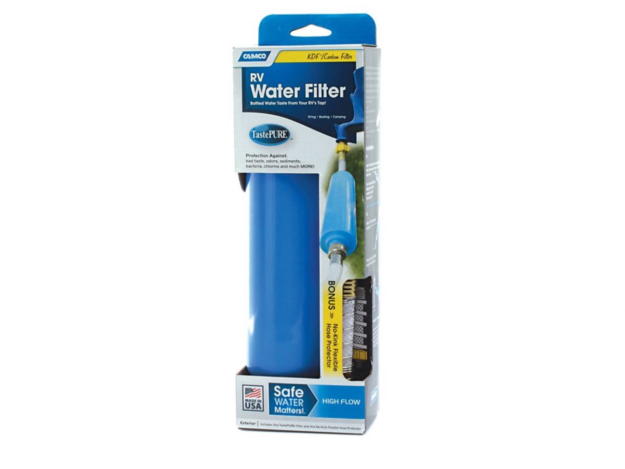 Camco TastePURE Water Filter (KDF) - W / Flexible Hose Protector, LLC