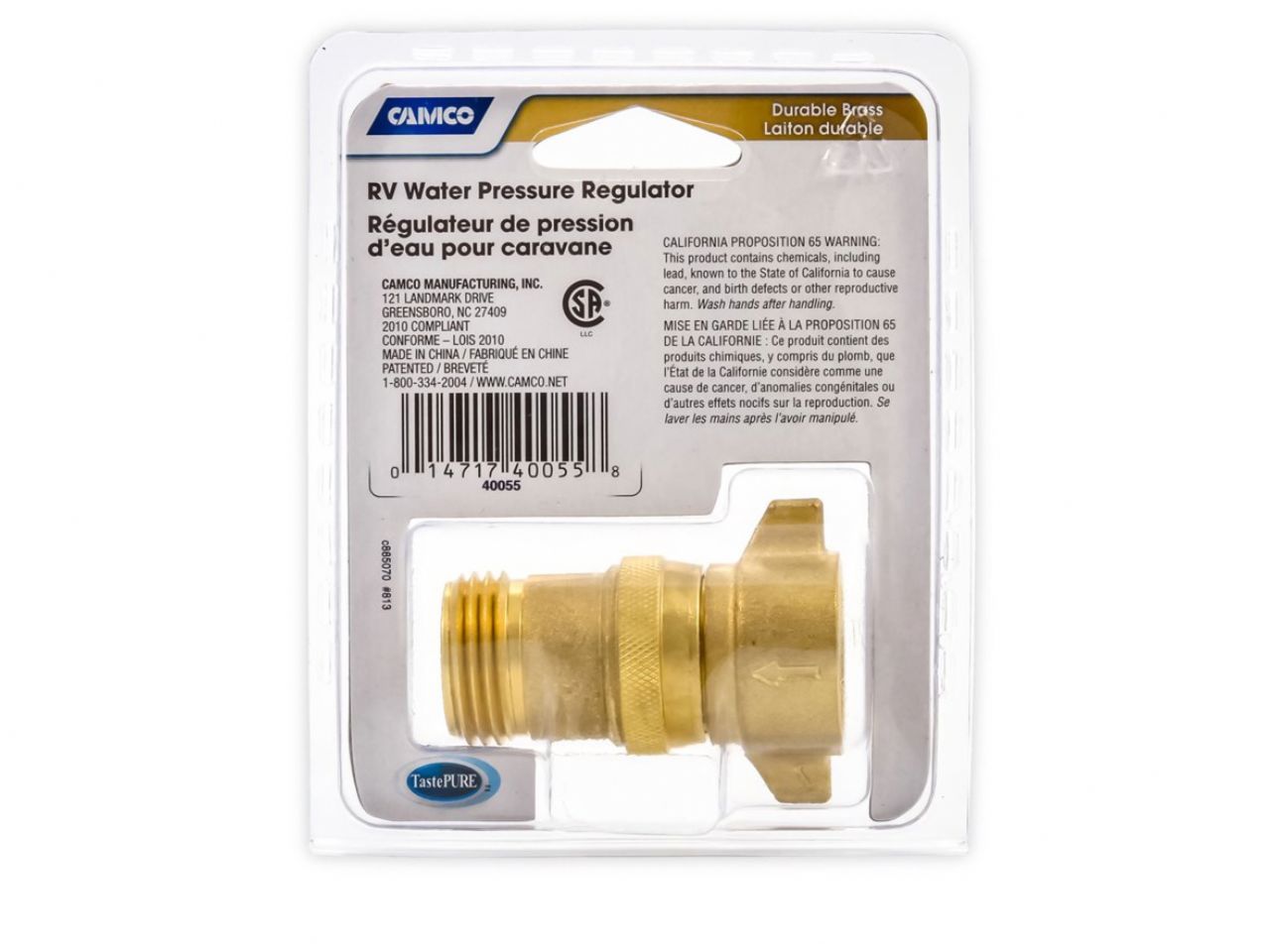 Camco Water Pressure Regulator - 3 / 4" Brass Lead-Free