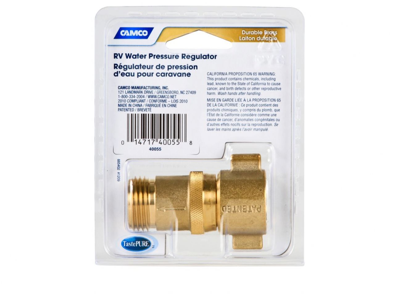 Camco Water Pressure Regulator - 3 / 4" Brass Lead-Free