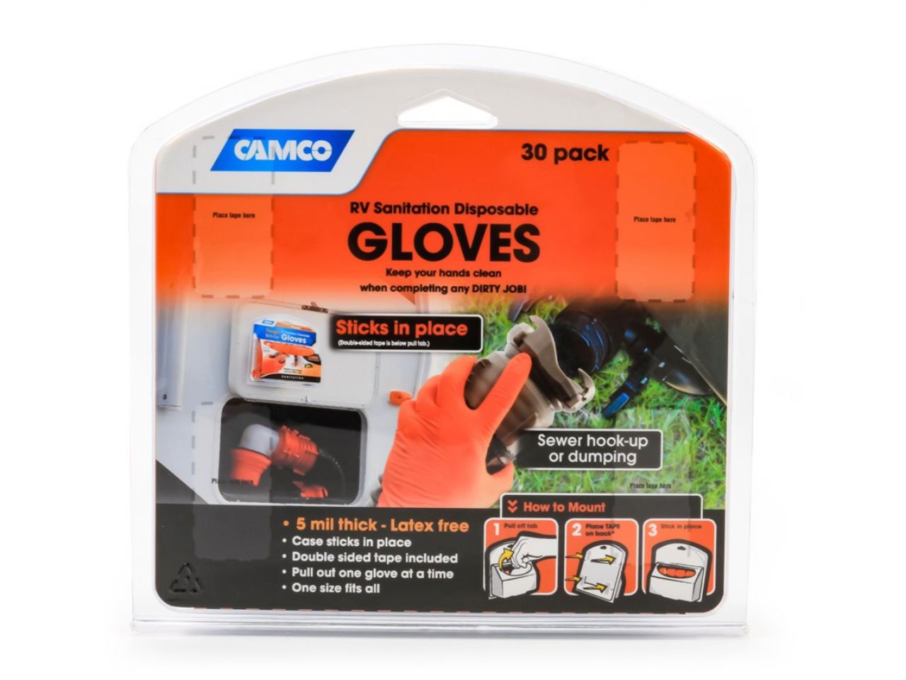 Camco RV Sanitation Disposable Nitrile Gloves - 30ct, Orange