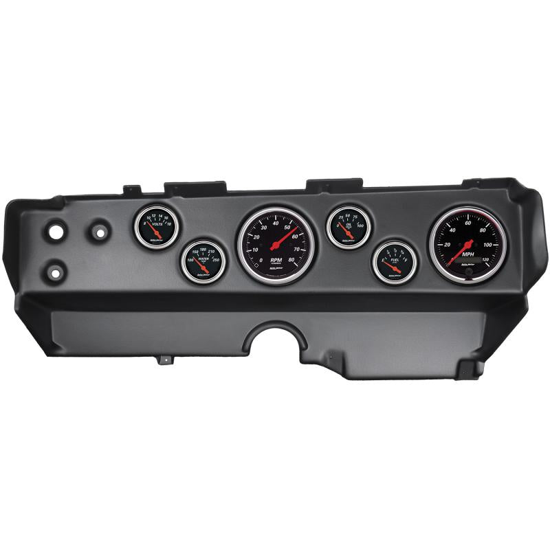 Autometer Designer Black 70-74 E-Body/Cuda/Challenger Dash Kit 6pc Tach/ MPH/ Fuel/ Oil/ WTMP/ Volt 7029-DB Main Image