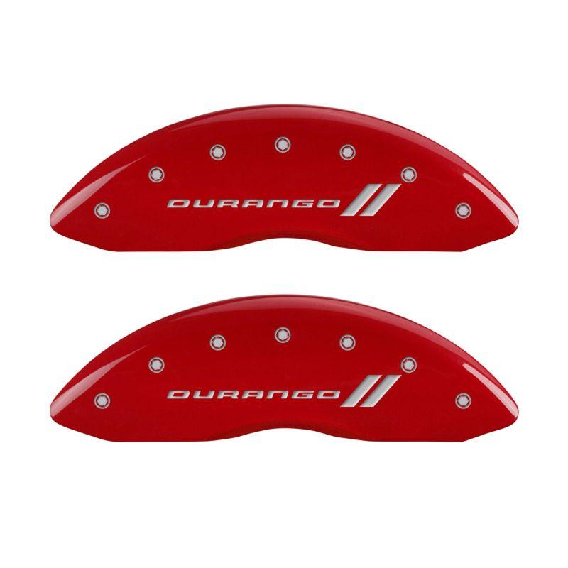 MGP 4 Caliper Covers Engraved Front & Rear With stripes/Durango Red finish silver ch 12043SDGORD Main Image