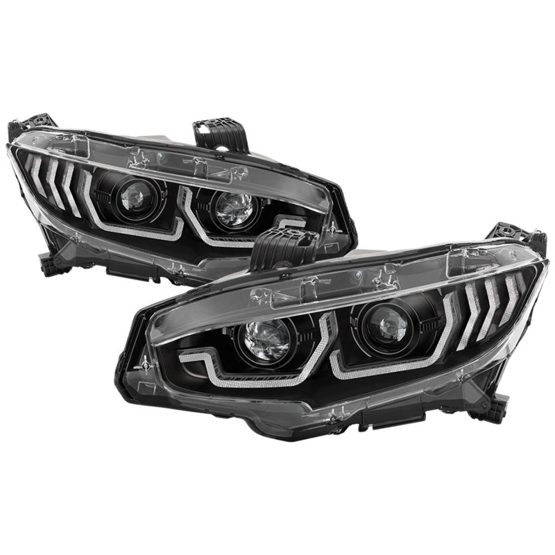 Spyder 16-18 Honda Civic 4Dr w/LED Seq Turn Sig Lights Proj Headlight - Black - PRO-YD-HC16-SEQ-BK 5086099