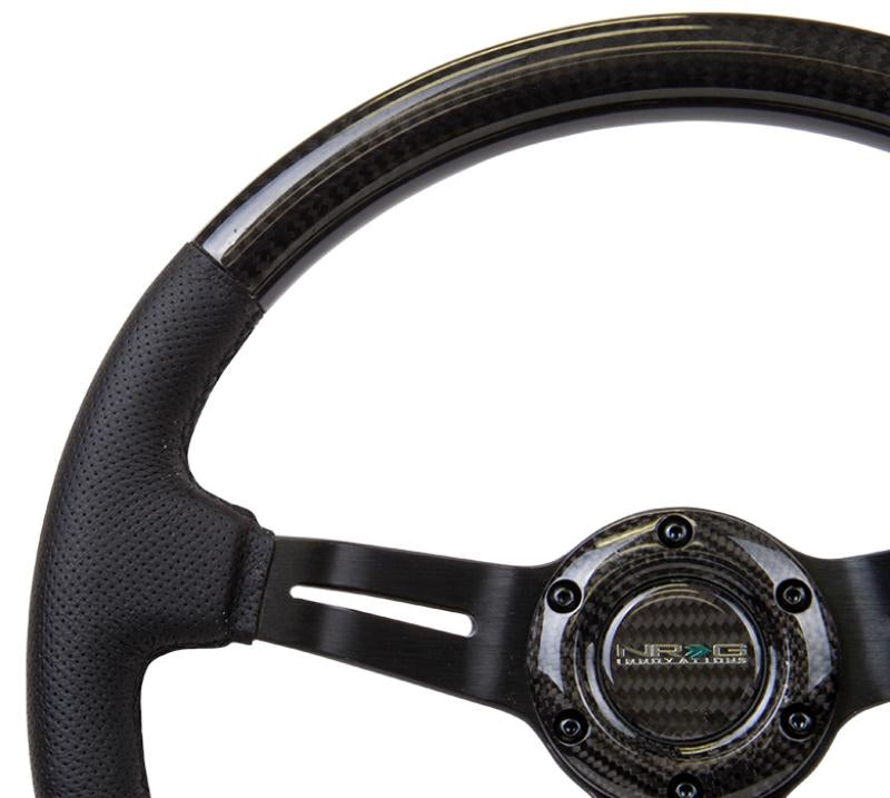 NRG Carbon Fiber Steering Wheel (350mm / 1.5in. Deep) Leather Trim w/Blk Stitch & Slit Cutout Spokes ST-010CFBS Main Image