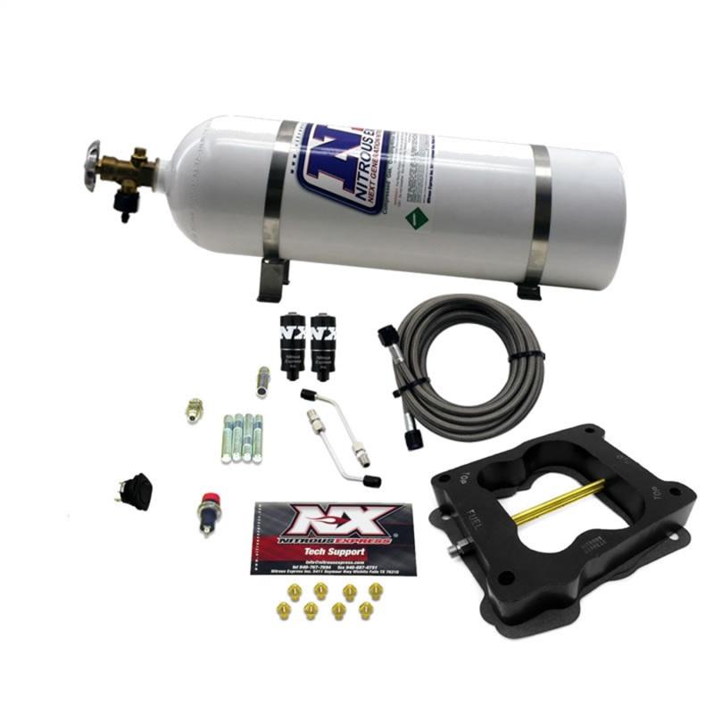 Nitrous Express Q-Jet/Holley Spread Bore Hitman Nitrous Kit (100-150-200HP) w/15lb Bottle 40080-15 Main Image