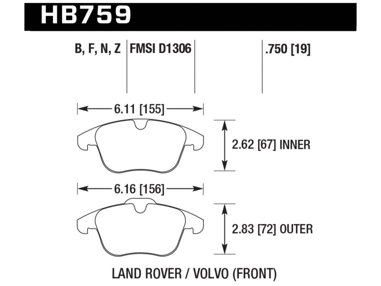 Hawk Brake Pads HB759B.750 Item Image