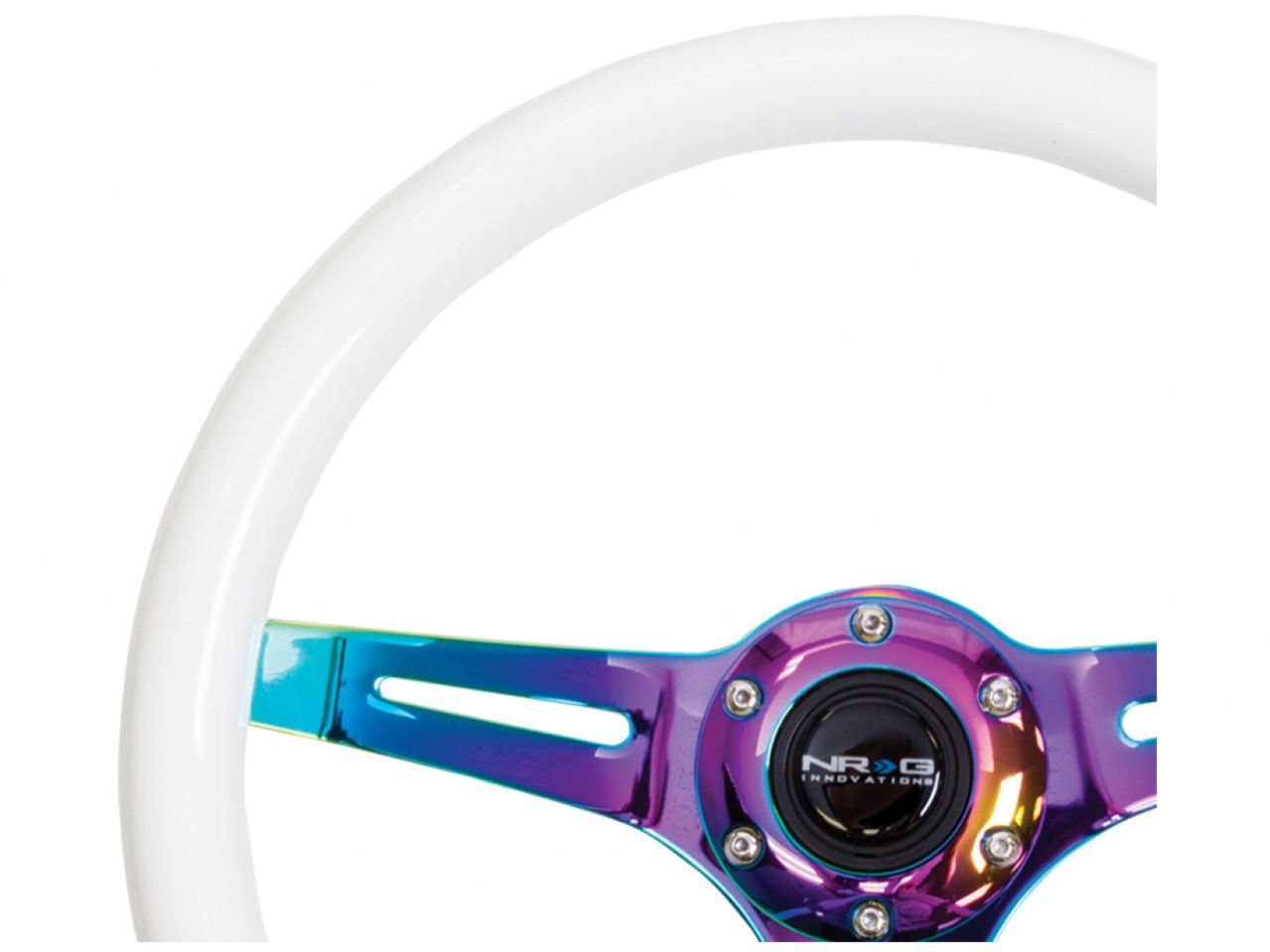 NRG Classic Wood Grain Wheel-350mm 3 Neochrome Spokes-Glow-In-Dark Grip