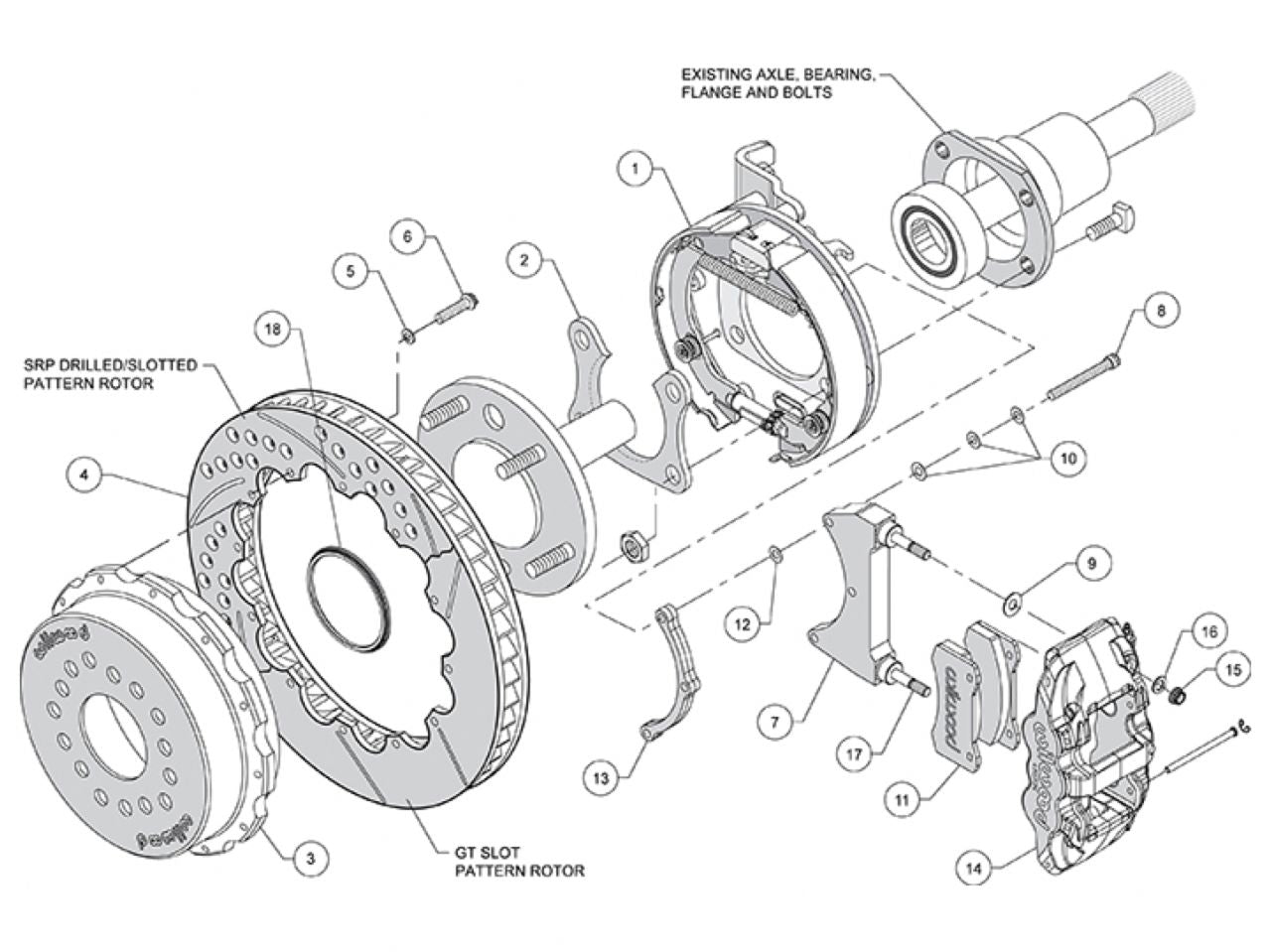 Wilwood AERO4 Rear P-Brake Kit, 14.00", Drilled, Red, Small Ford 2.50" Offset