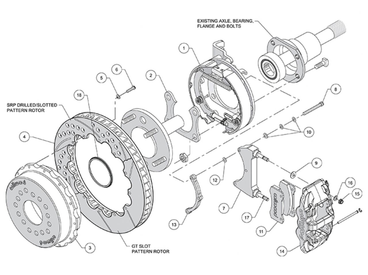 Wilwood AERO4 Rear P-Brake Kit 14.00" Drill Red Big Ford  2.50" O