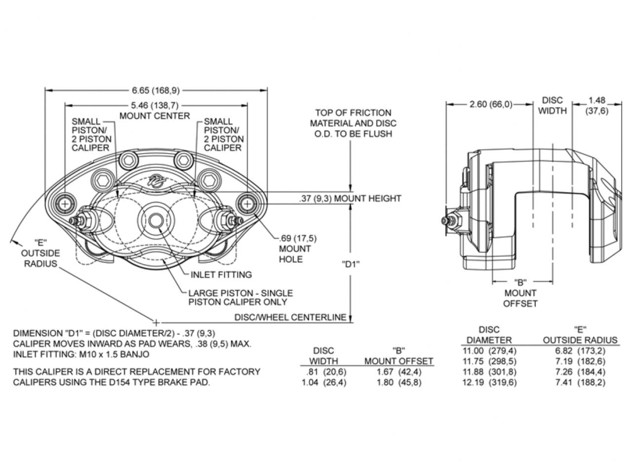 Wilwood Caliper-D154-Black , 1.12/1.12" Pistons, 1.04" Disc