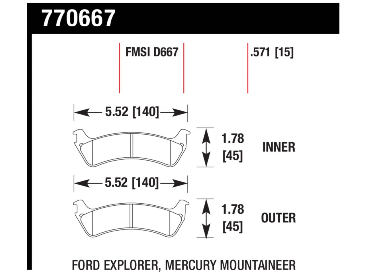 Hawk Brake Pads 770667 Item Image