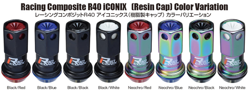 Project Kics 16+4 Locks Neocro R40 Iconix W/ Plastic Cap (Black) - 12X1.25 WRIF13NK