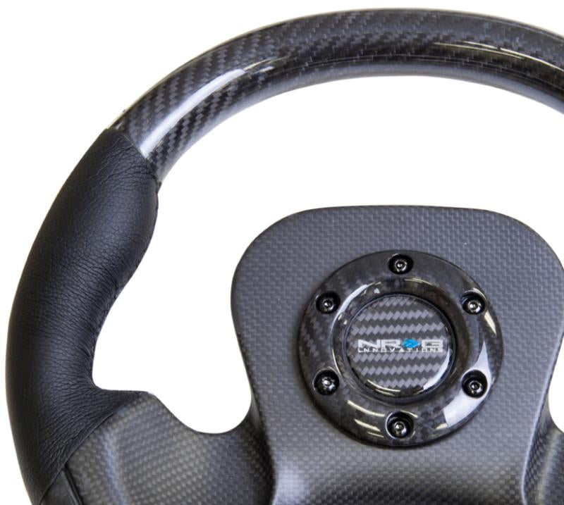 NRG Carbon Fiber Steering Wheel (320mm) CF Center Plate & Two-Tone Carbon w/Leather Trim Handles ST-X10CF Main Image