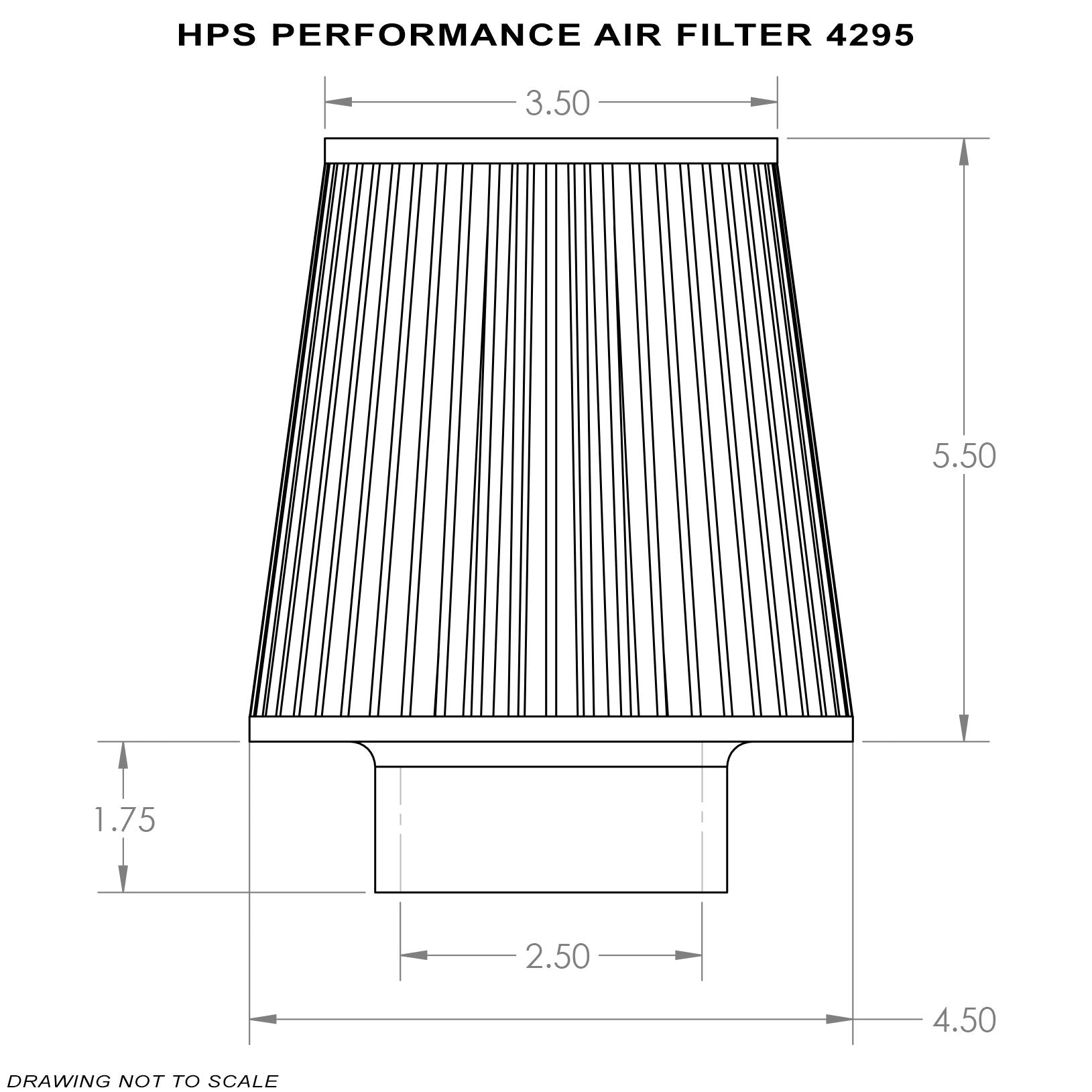 HPS Performance Air Filter 2.5" ID, 4.5" Base, 3.5" Top, 7.25" Overall Length