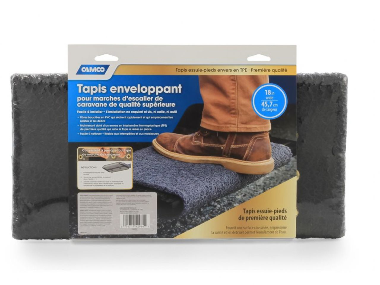 Camco Scrub Rug Premium Step Rug - W / UV&TPE Back, 17.5" x18",Gray