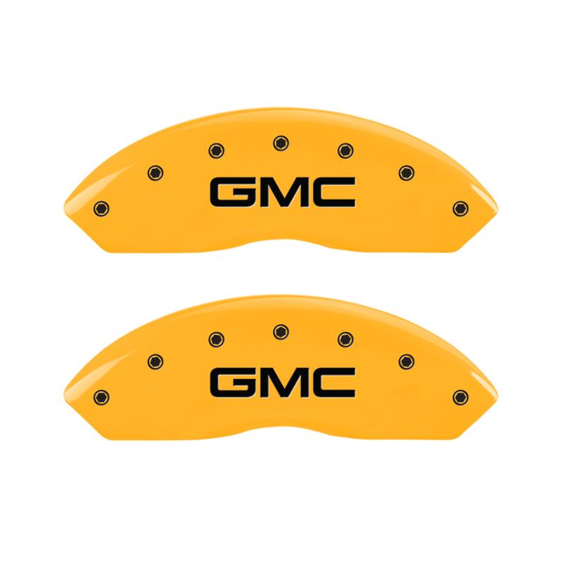 MGP 4 Caliper Covers Engraved Front & Rear GMC Yellow Finish Black Char 2019 GMC Arcadia 34212SGMCYL Main Image