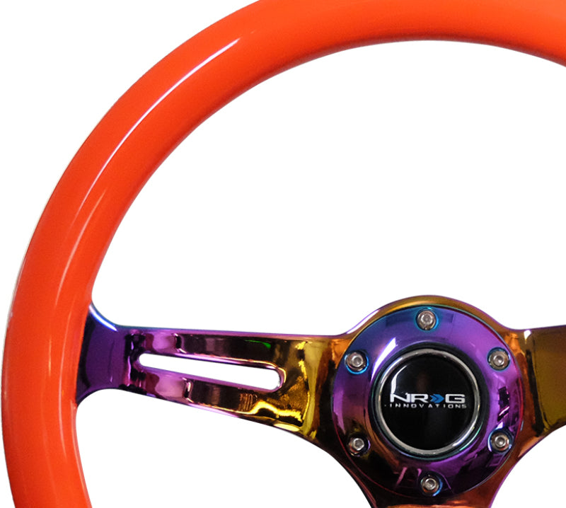 NRG Classic Wood Grain Steering Wheel (350mm) Neon Orange Color w/Neochrome Spokes ST-015MC-NOR