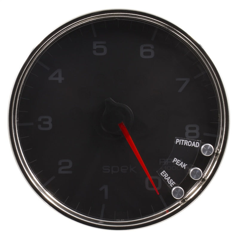 Autometer Spek-Pro Gauge Tachometer 5in 8K Rpm W/Shift Light & Peak Mem Black/Chrome P23831