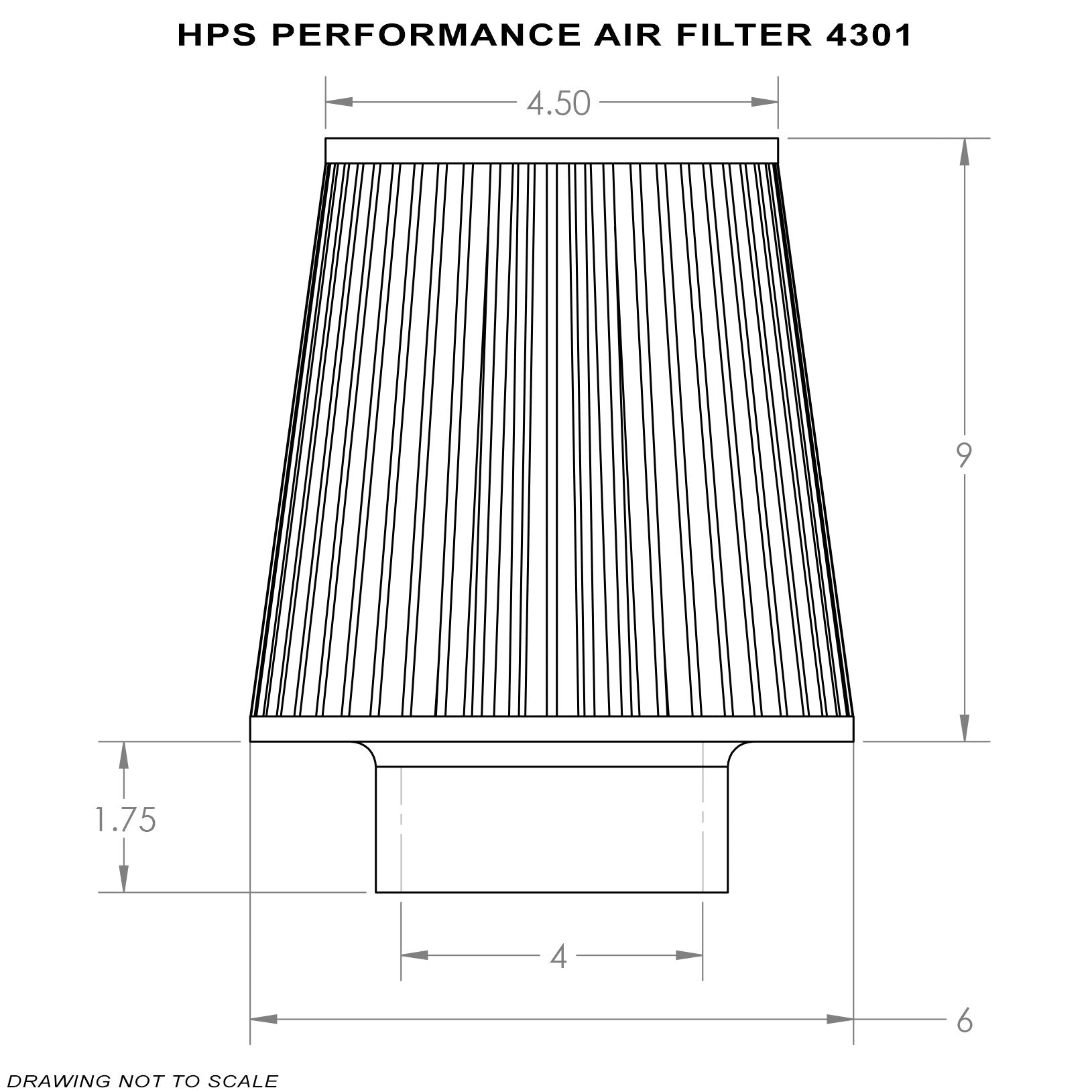 HPS Performance Air Filter 4" ID, 9" Element Length, 10.75" Overall Length