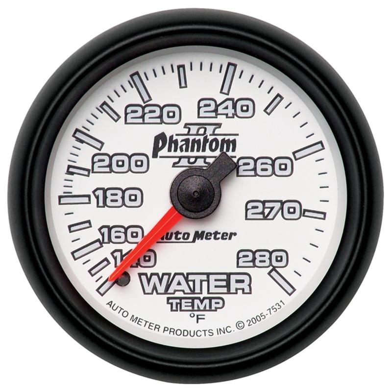 Autometer Phantom II 52.4mm Mechanical 140-280 Deg F Water Temperature Gauge 7531 Main Image