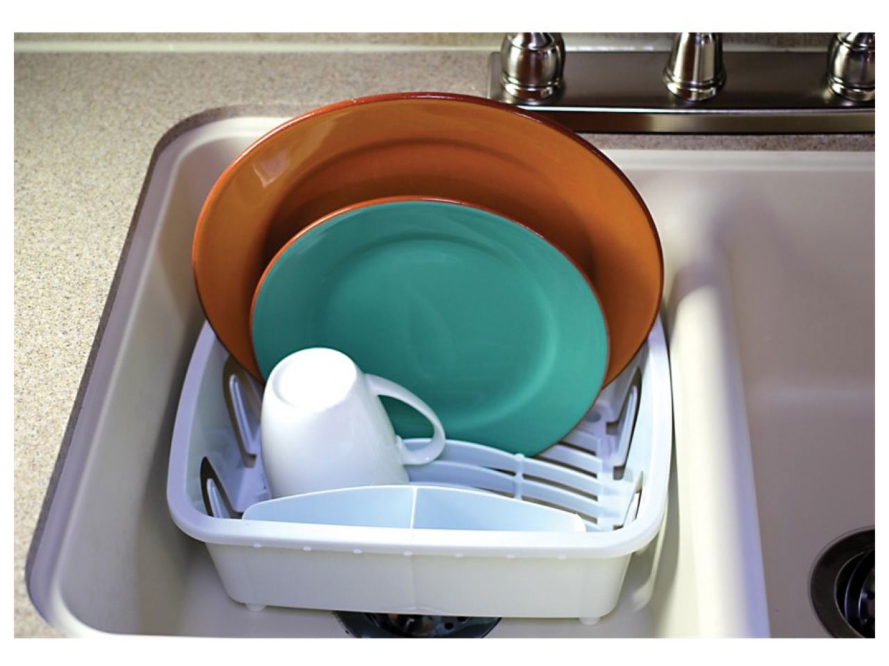 Camco Mini Dish Drainer & Tray - White Bilingual