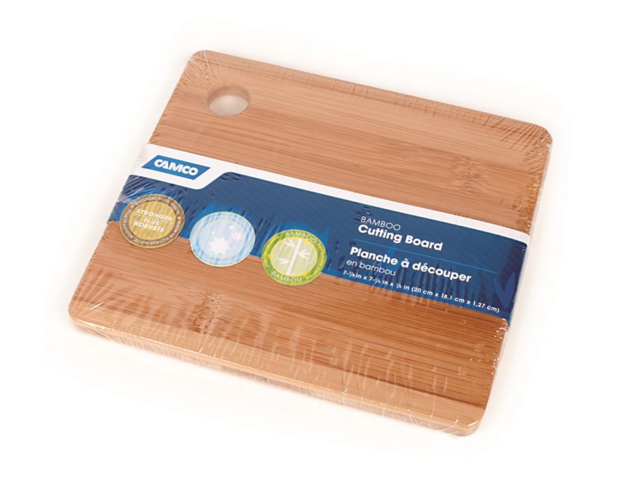 Camco Bamboo Cutting Board - w / Finger Hole 7-7 / 8x7-1 / 8x1 / 2 Bilingual