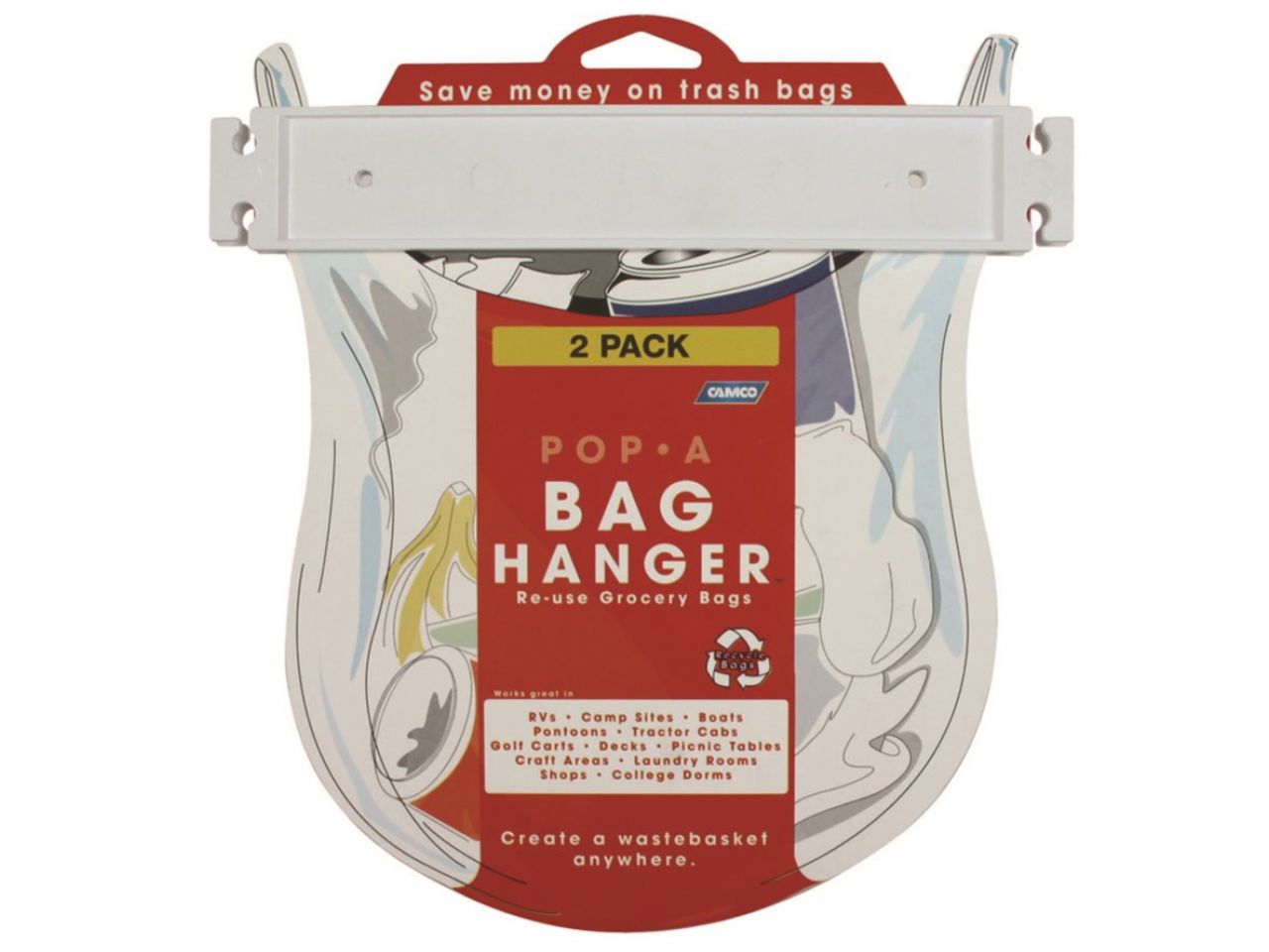 Camco Pop-A-Bag Hanger - White Bilingual