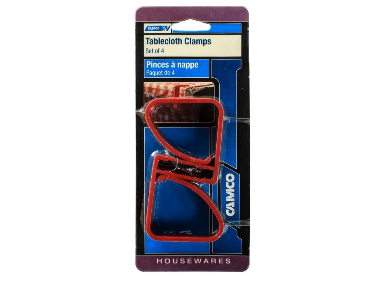 Camco Red Tablecloth Clamps - 4 / Card Bilingual