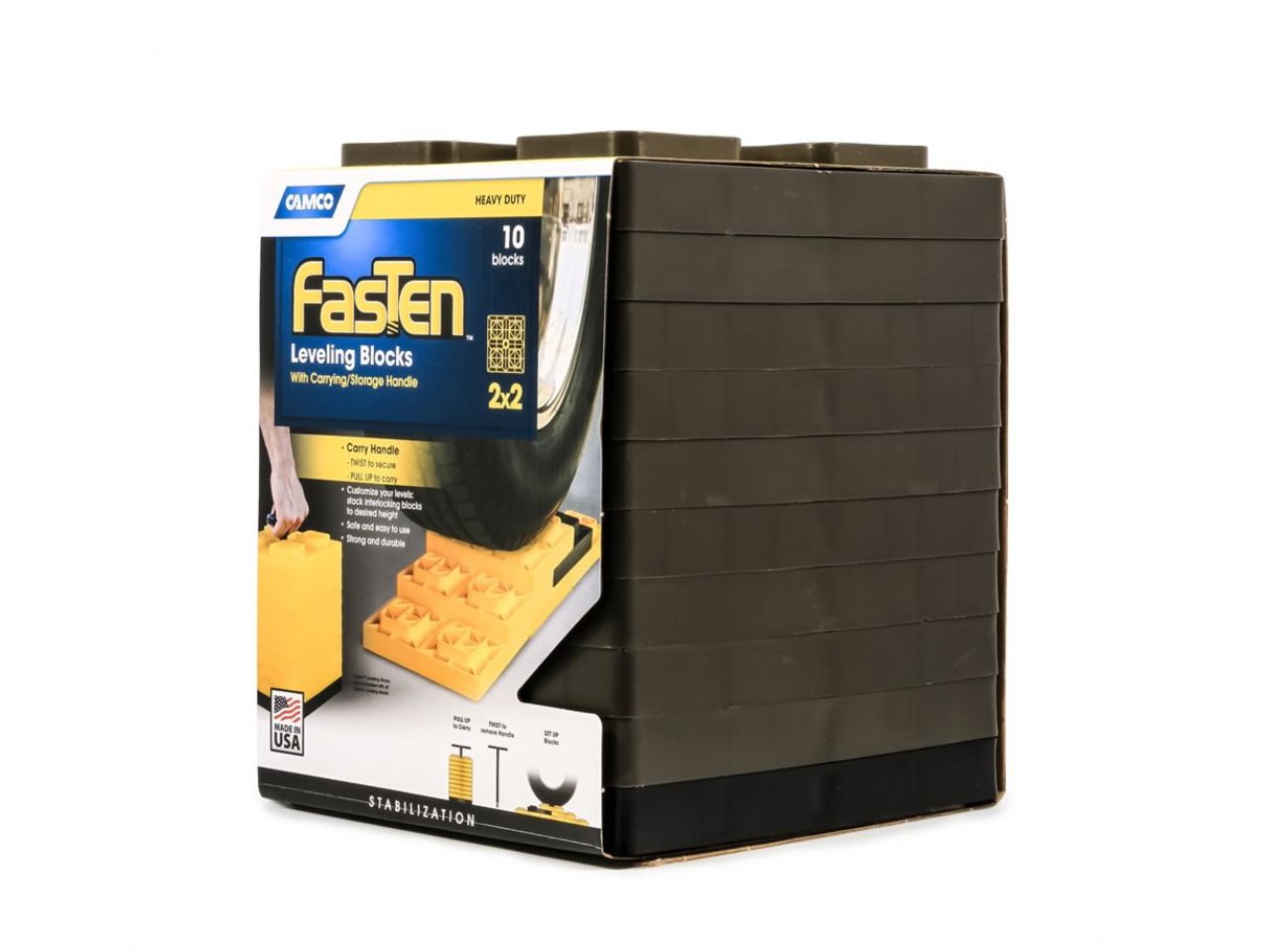 Camco Fasten Leveling Blocks - W / T-Handle,2x2,Brown 10 Pack Bilingual