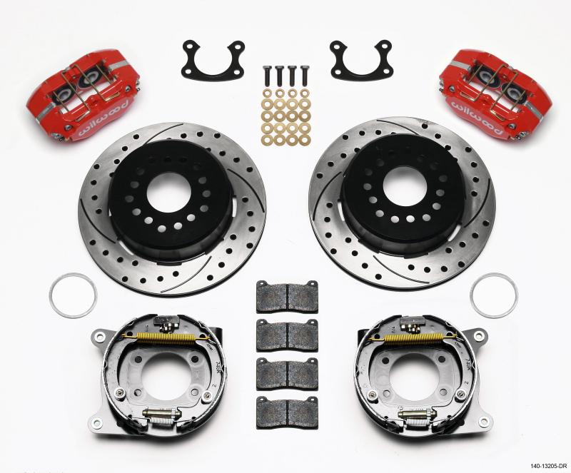 Wilwood Dynapro Dust-Boot P/S Park Brake Kit Drilled Red Small Ford 2.66in Offset 140-13205-DR Main Image