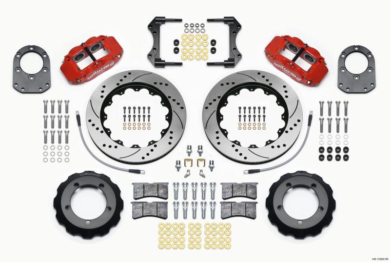 Wilwood Narrow Superlite 4R Front Hat Kit 14.00in Drill Red 66-75 Ford Bronco Dana 30/44 w/Lines 140-13329-DR Main Image